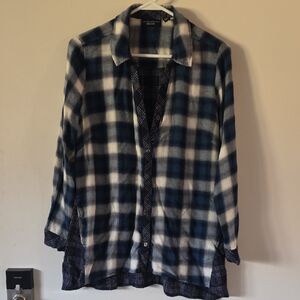 Susan Graver Weekend Blue and White Plaid Shirt